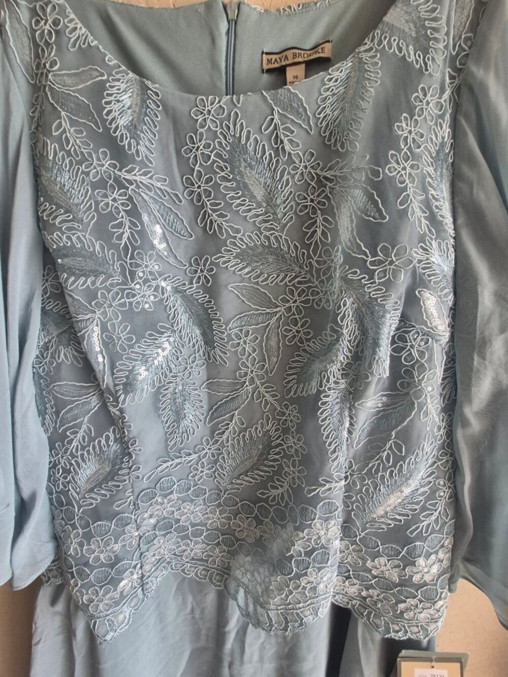 Light Blue Maya Brooke Embroidered Layered Dress Size 14 NWT - Picture 3 of 10